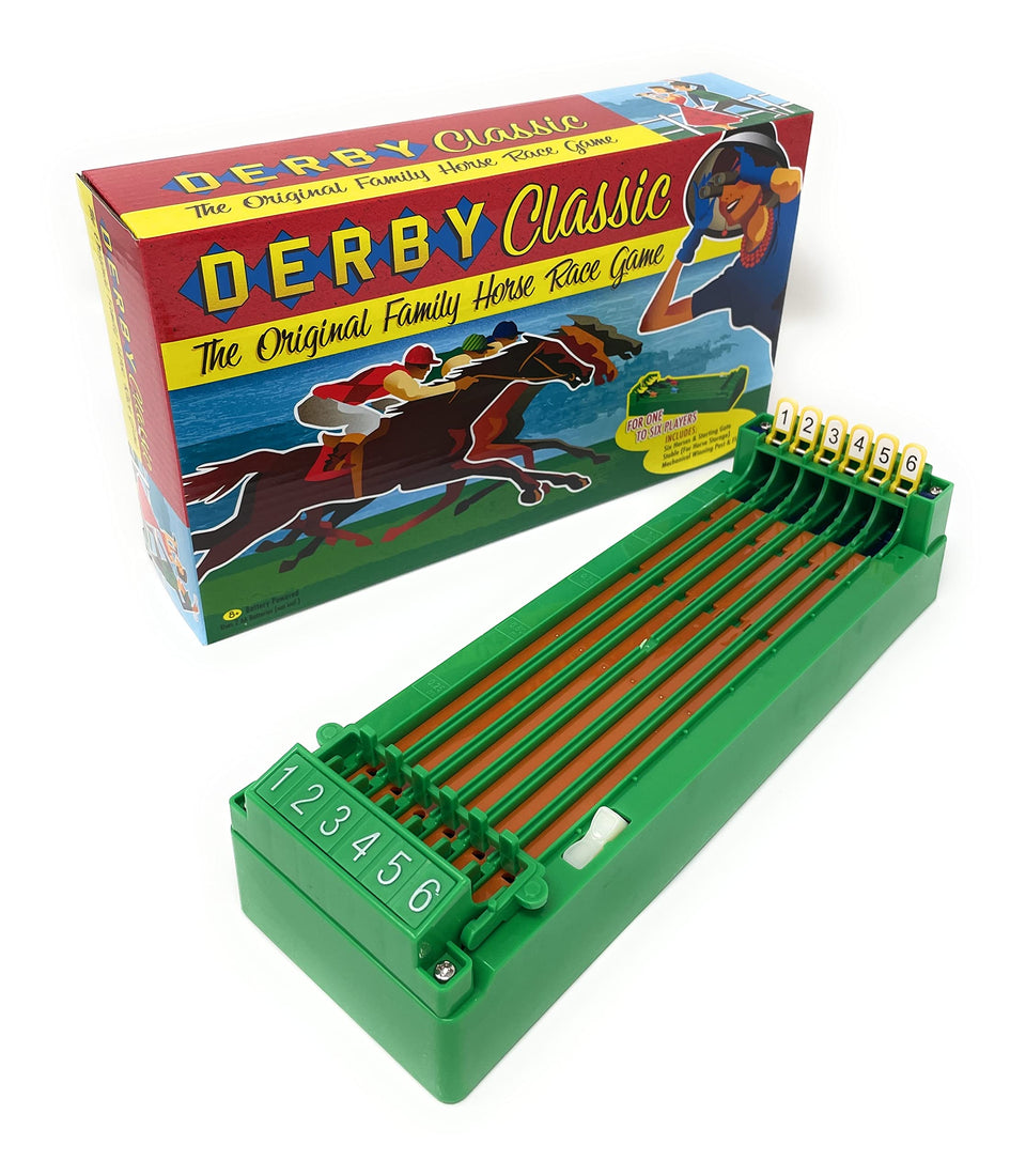 Westminster Desktop Derby horses ready to race on a compact desk setup.