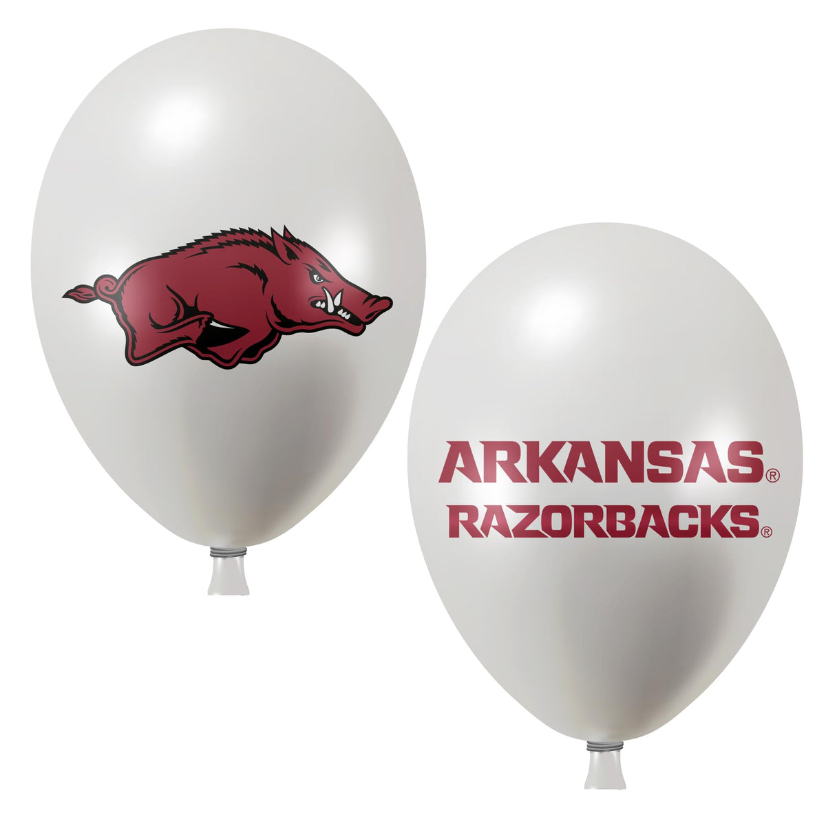 Westrick Arkansas Razorbacks balloons with front and back logos for 360-degree visibility.