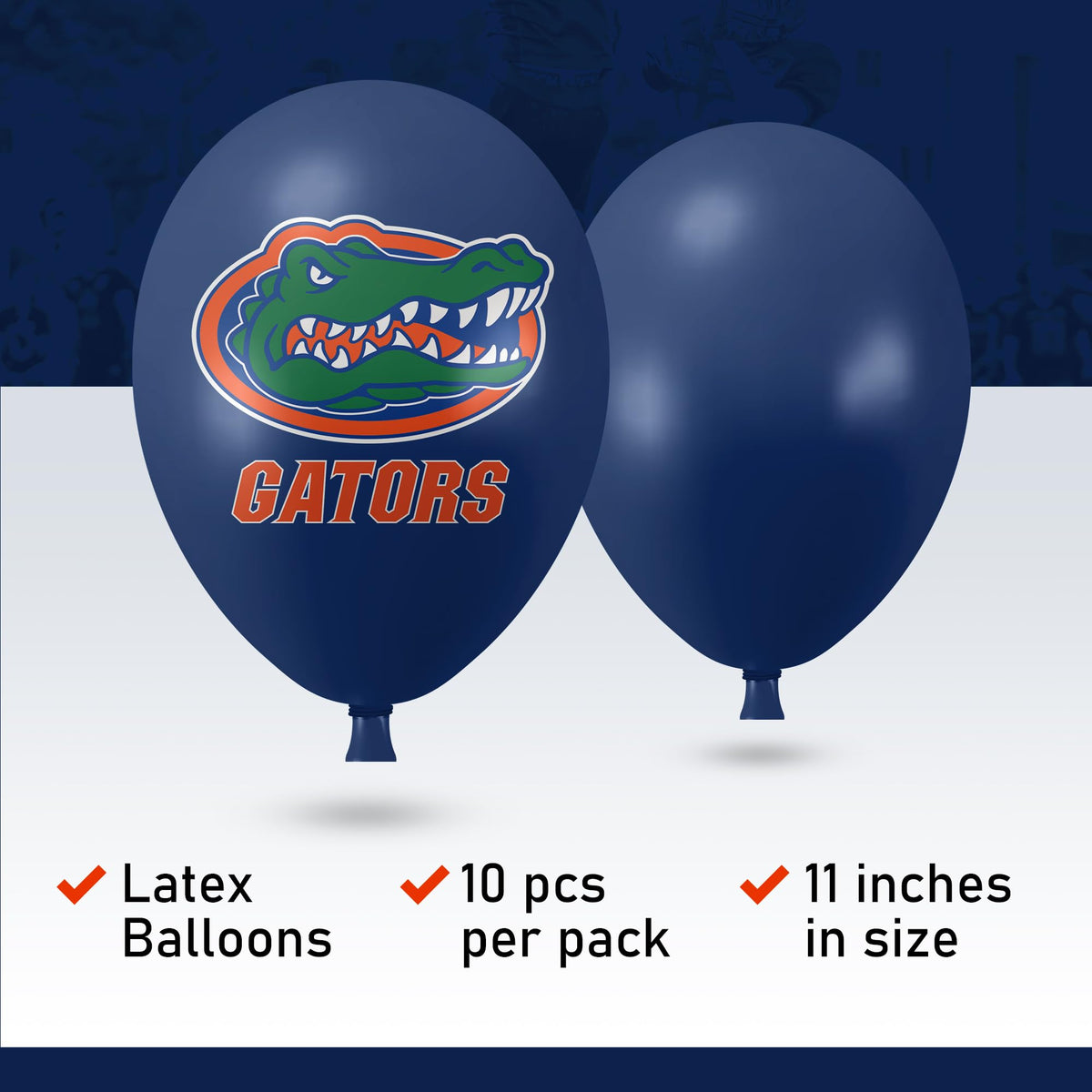 Florida Gators logo balloons with double-sided visibility for events.