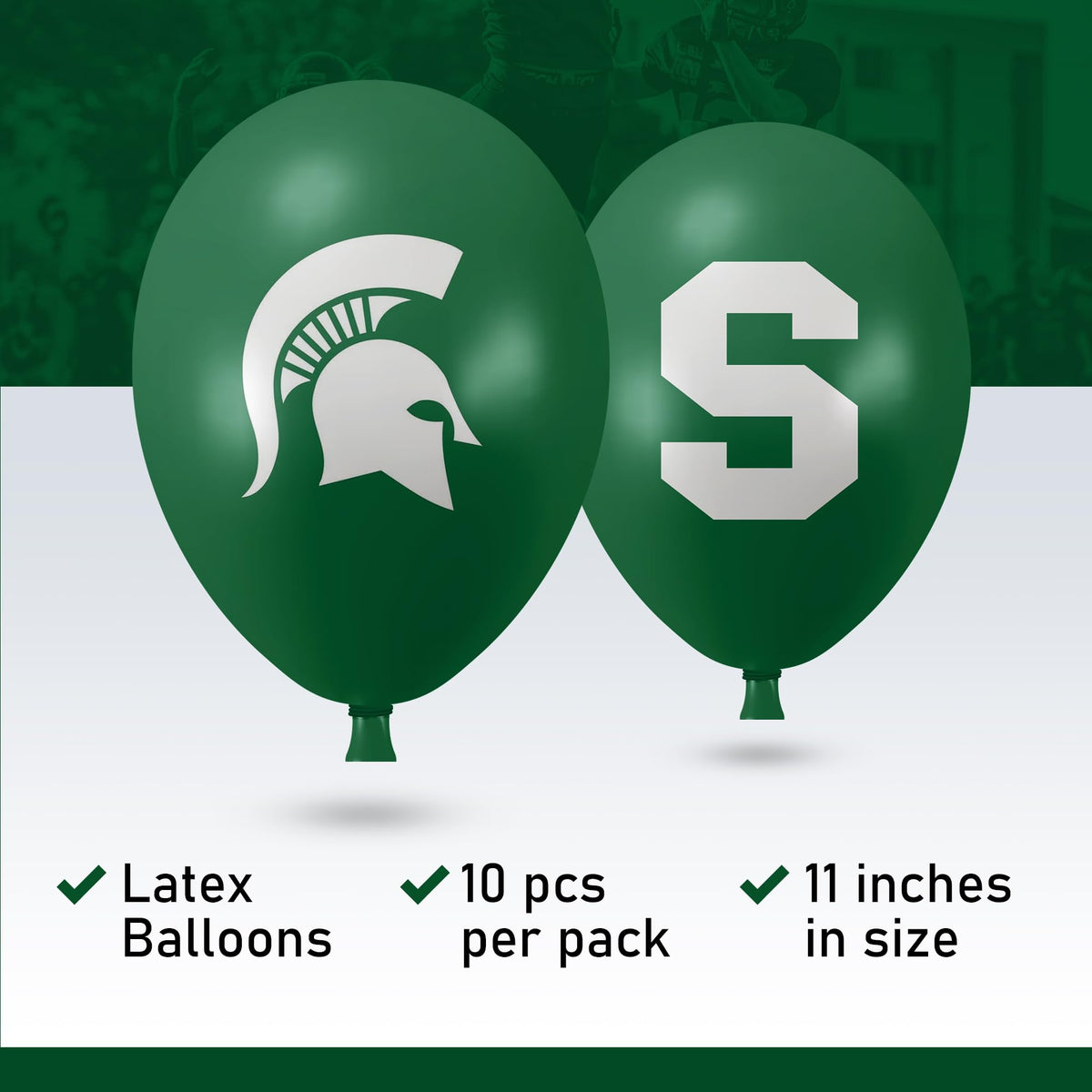 Westrick officially licensed MSU logo balloon, visible from the front for fans.