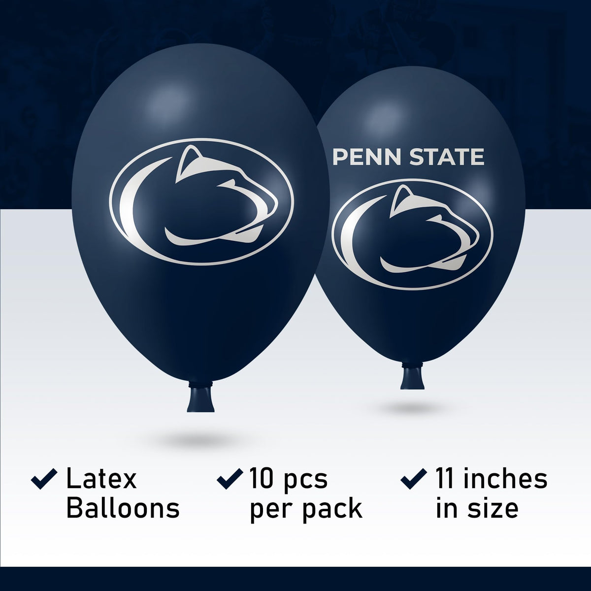 Westrick Penn State balloons, licensed logos close-up for premium game-day decor.
