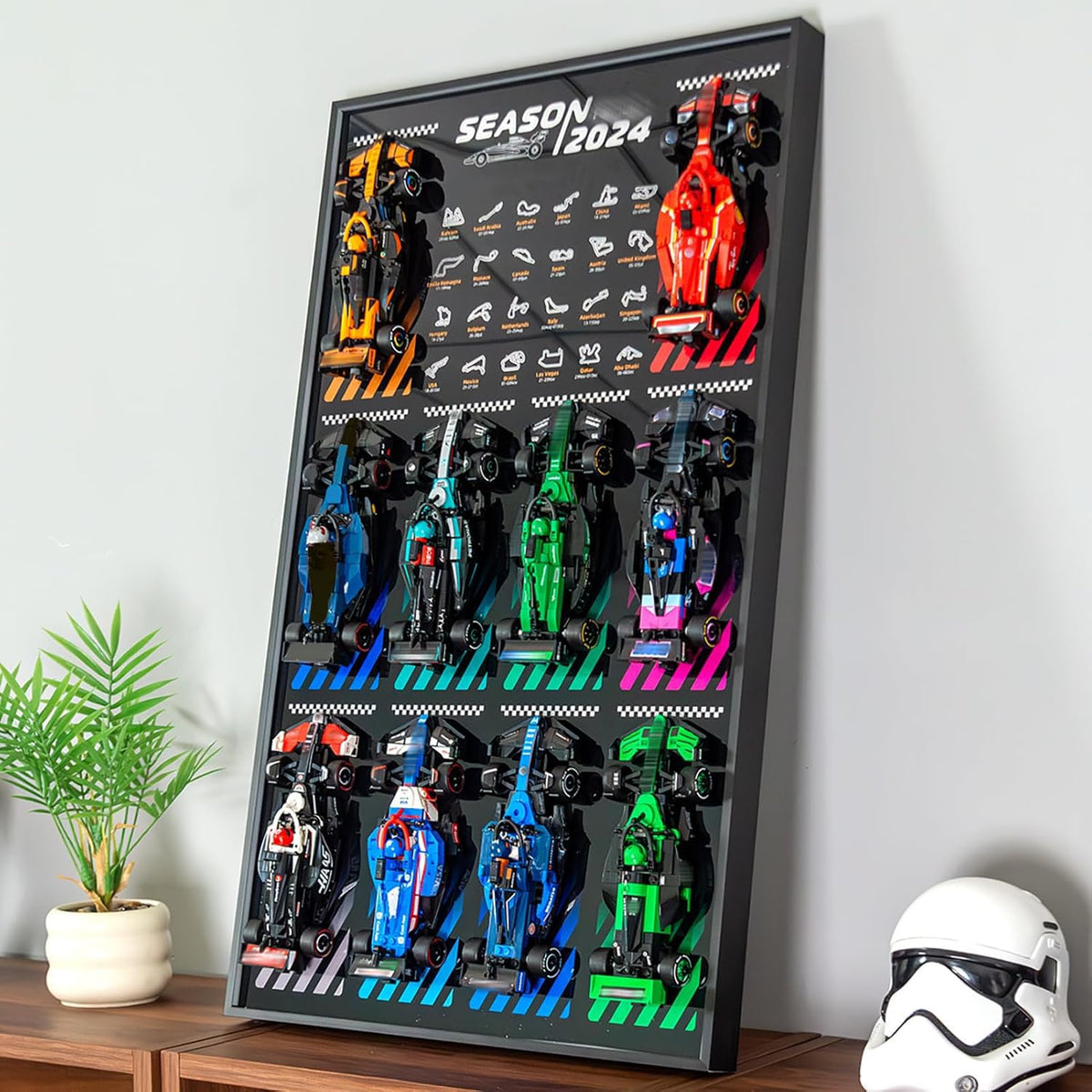 WETCEAOM display wallboard front view shows a sleek LEGO Speed Champions showcase