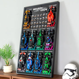WETCEAOM display wallboard front view shows a sleek LEGO Speed Champions showcase