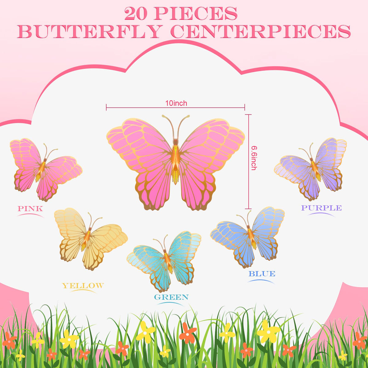 Wettarn 3D butterfly decorations in gold create a premium focal point.