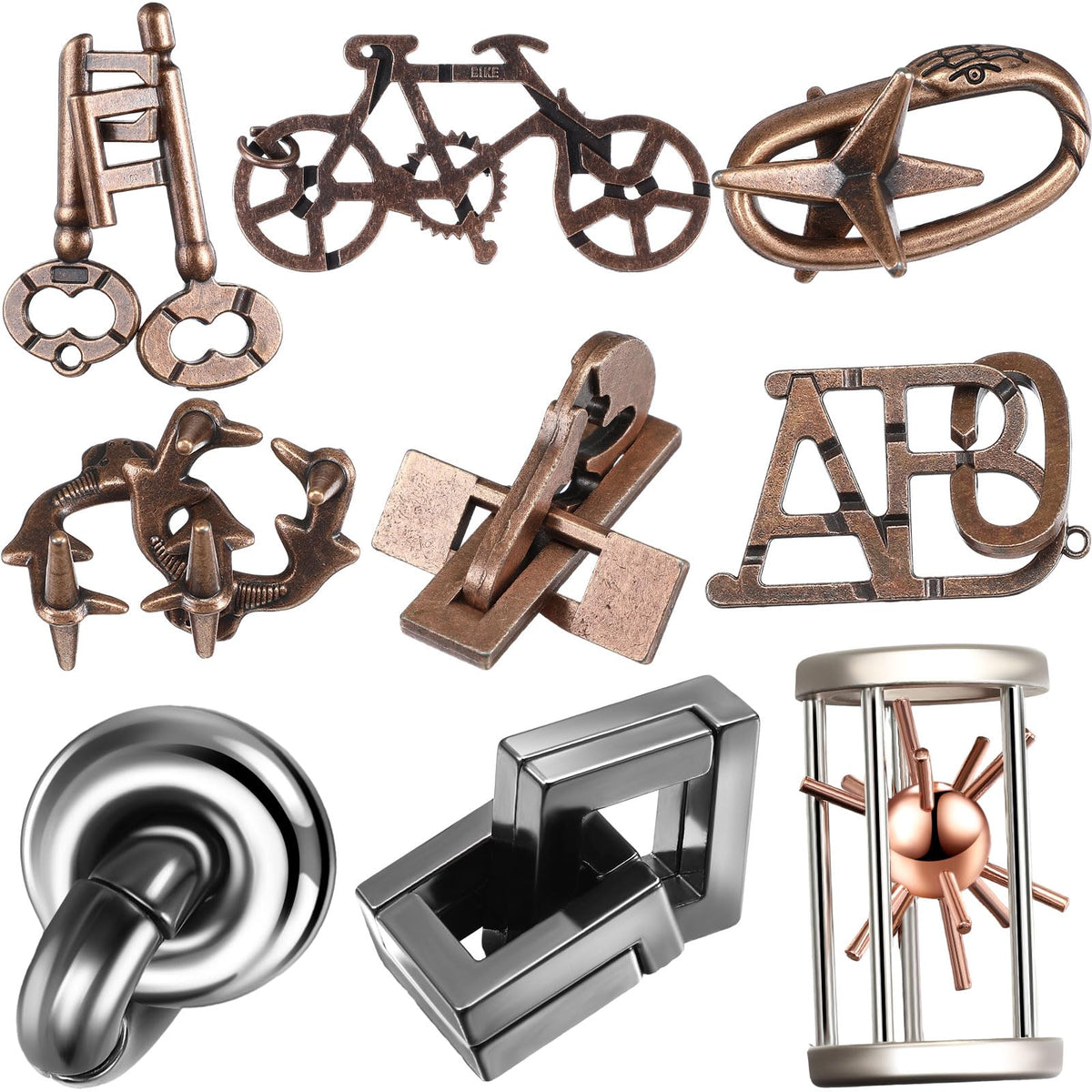 Wettarn 9-piece metal brain teasers assembly for focused play.
