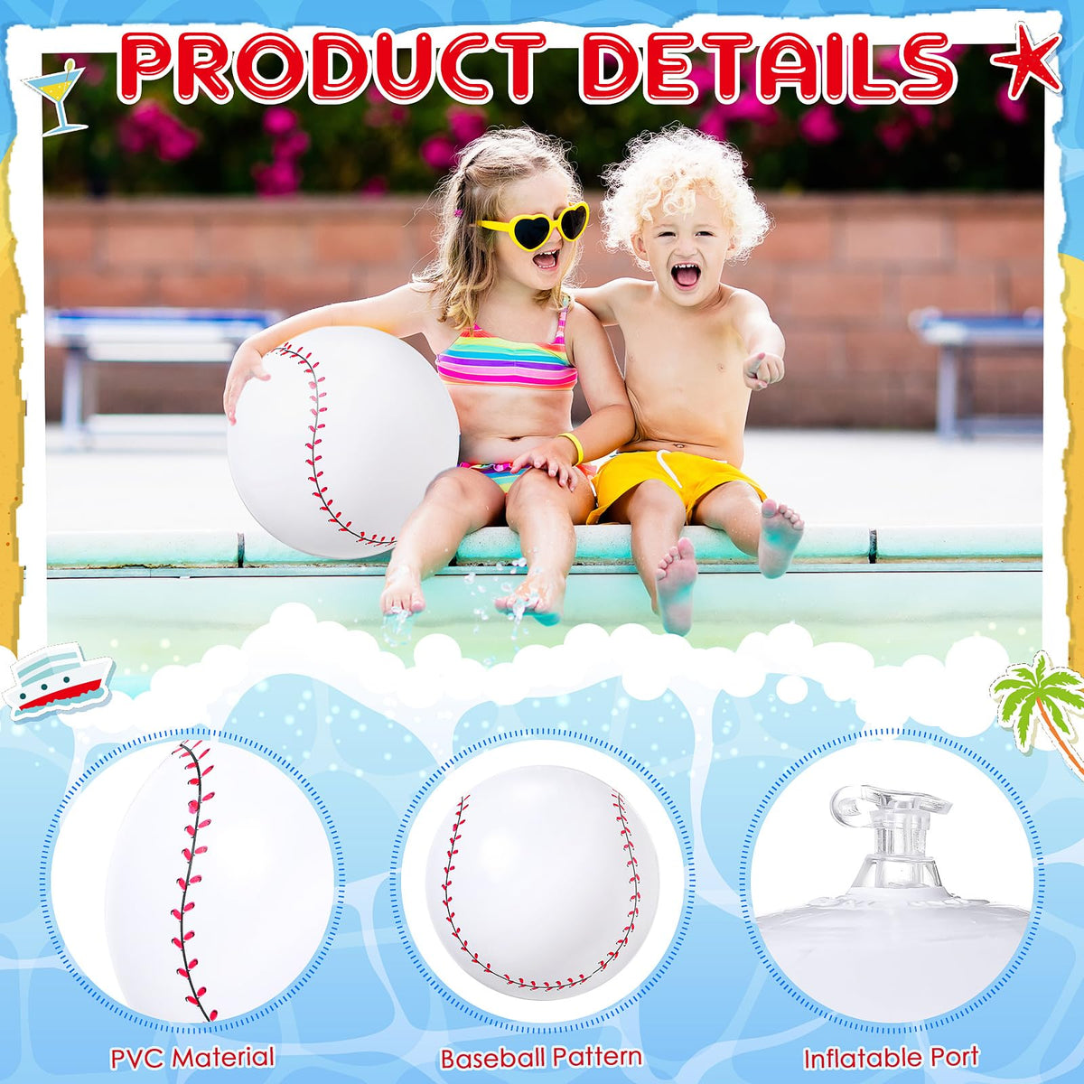 Wettarn inflatable baseball ball, inflated, ready for poolside games.
