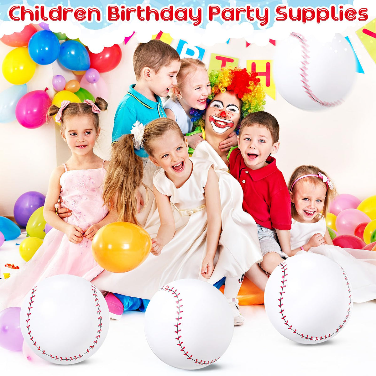 Wettarn baseball beach balls in an outdoor pool or beach scene for play.