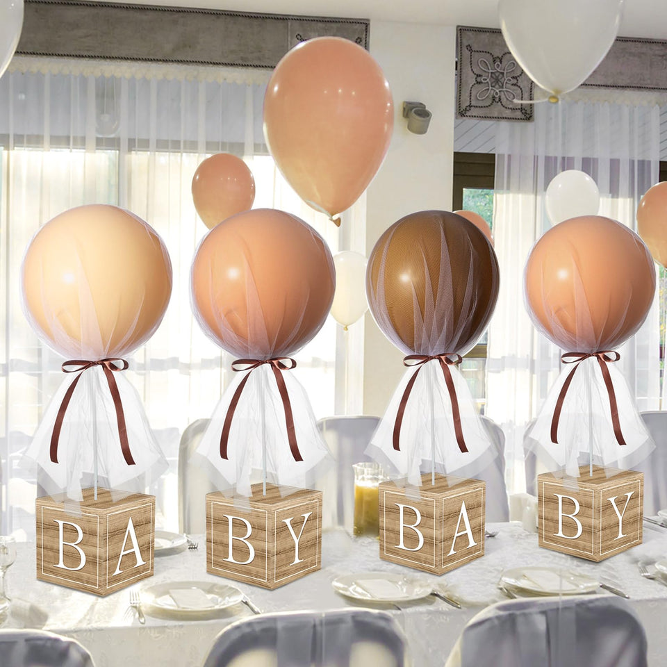 Wettarn bear tutu balloon box centerpiece adds playful charm to baby showers.