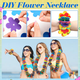 Wettarn bright color foam flowers shown for DIY luau decor