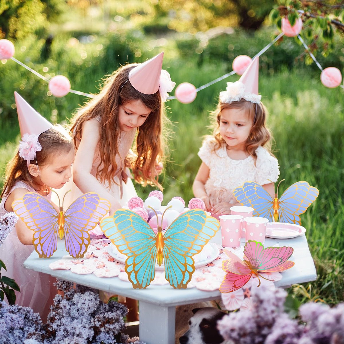 Wettarn butterfly centerpieces 3D blue-pink, creates playful sophistication on event tables.