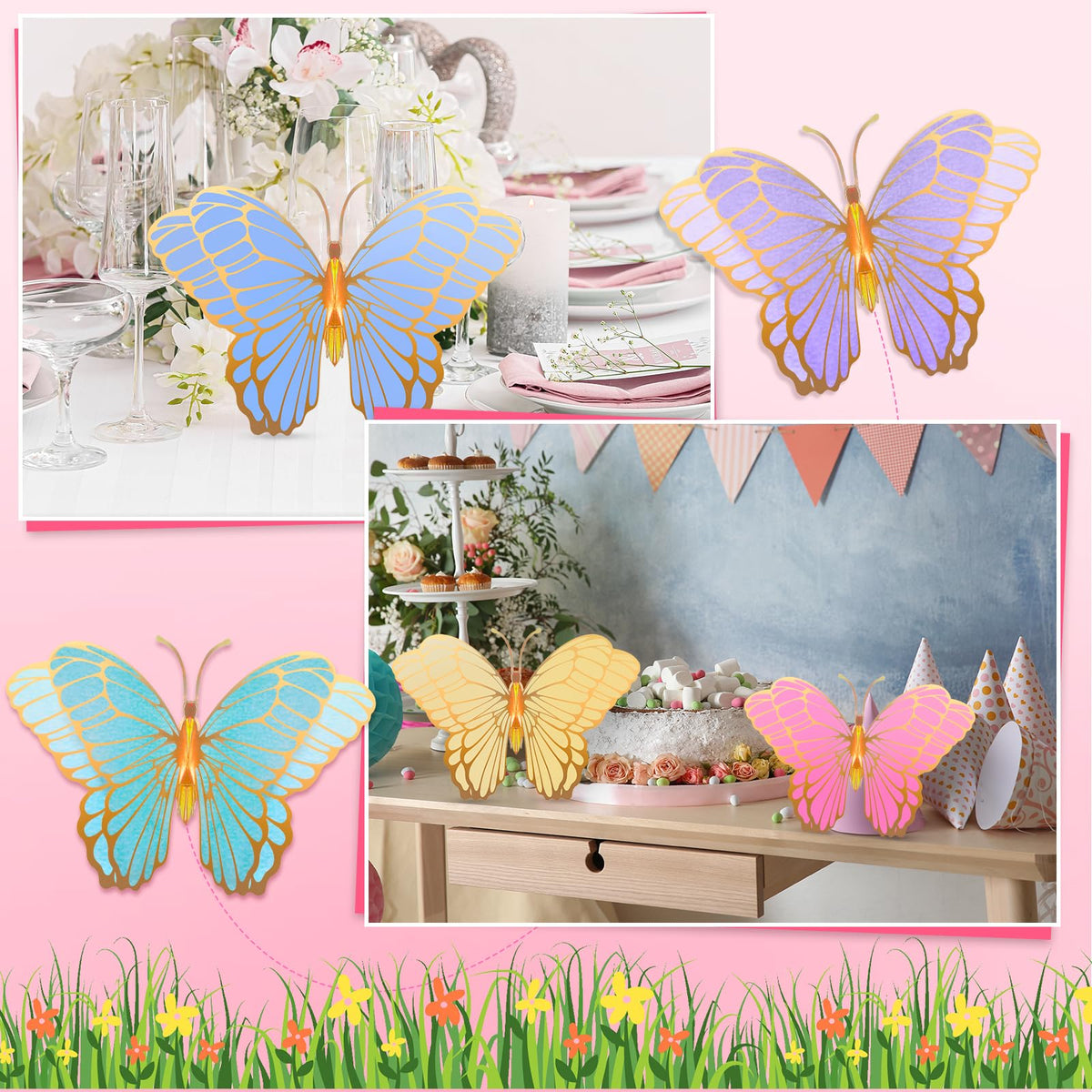 Wettarn butterfly centerpieces 3D colorful-mix, coordinates with decor while staying lightweight.