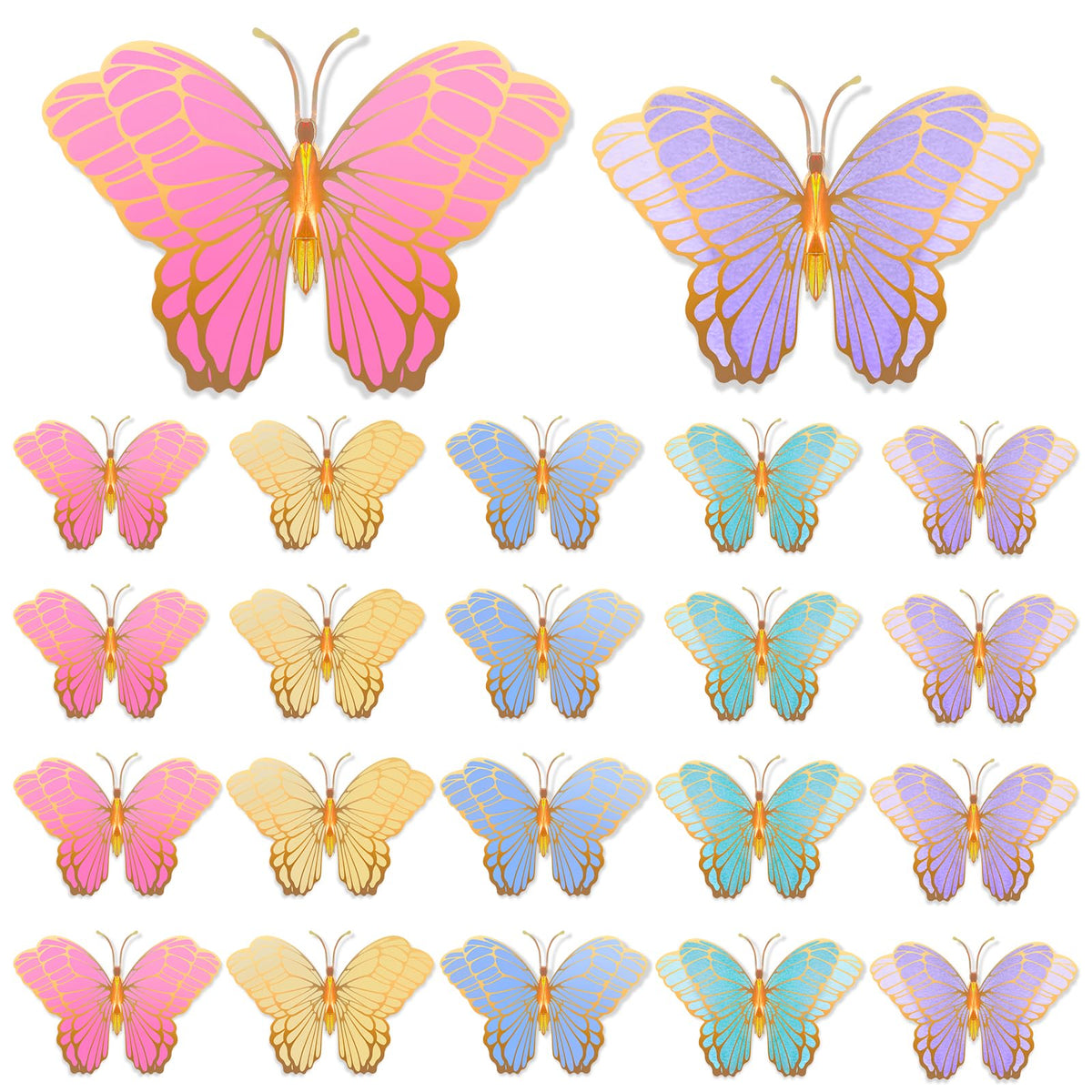 Wettarn butterfly centerpieces 3D gold-green on tables, adding shimmering elegance to festive events.