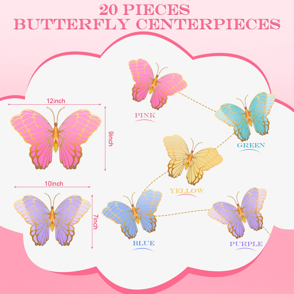Wettarn butterfly centerpieces 3D gold-yellow, bright accents for birthdays and celebrations.