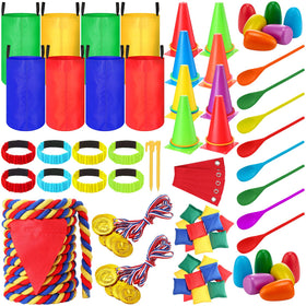 Wettarn sack race bags in bright colors ready for backyard party fun