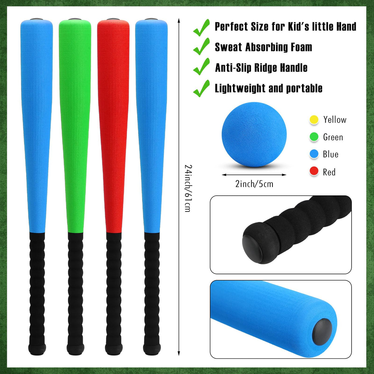 Wettarn foam baseball bat green lightweight training tool for kids.