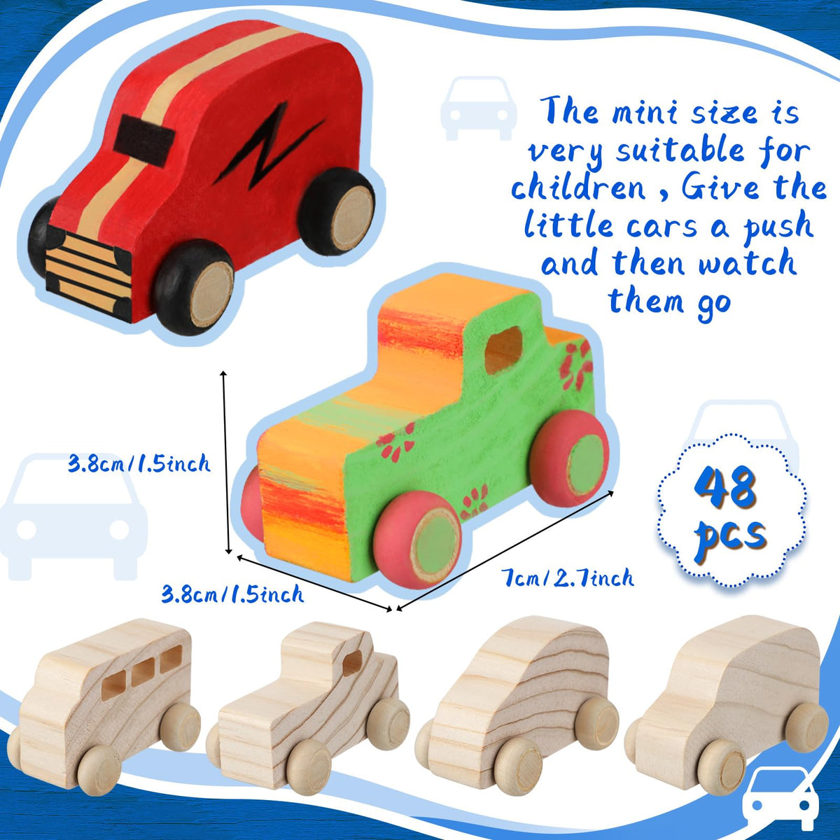 Wettarn unfinished wooden cars with smooth borders for crafting