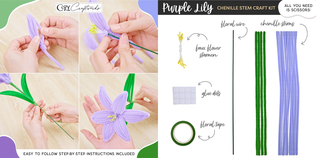 WeVeel Chenille Stem Flower Kit Calla Lily bloom for elegant DIY decor