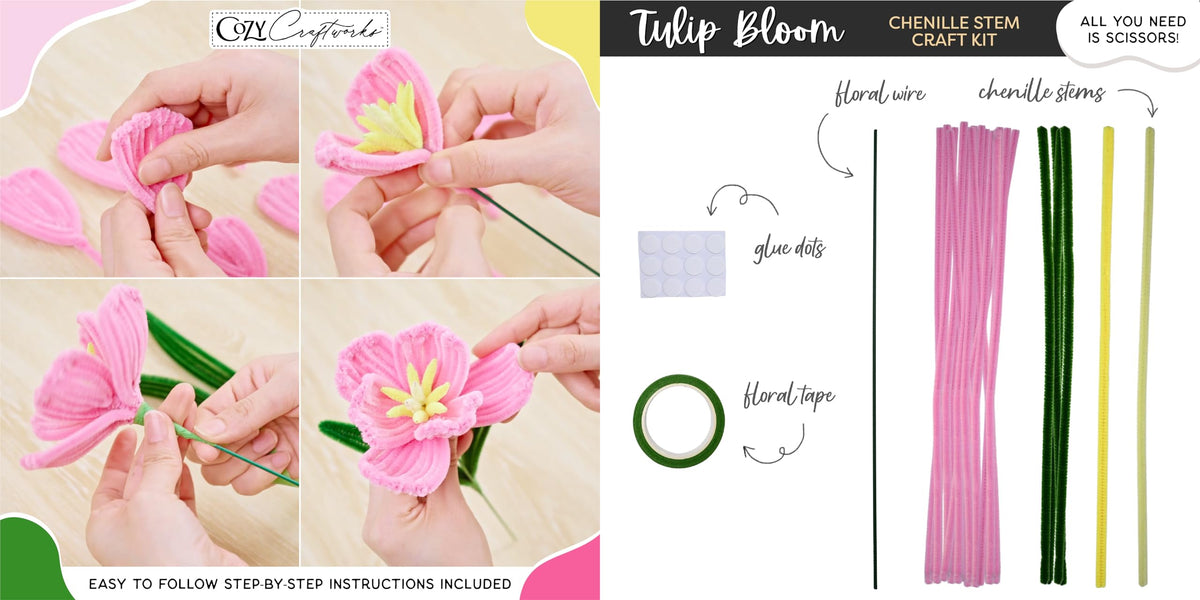 WeVeel Chenille Stem Flower Kit Daisy bloom for easy, family-friendly activity