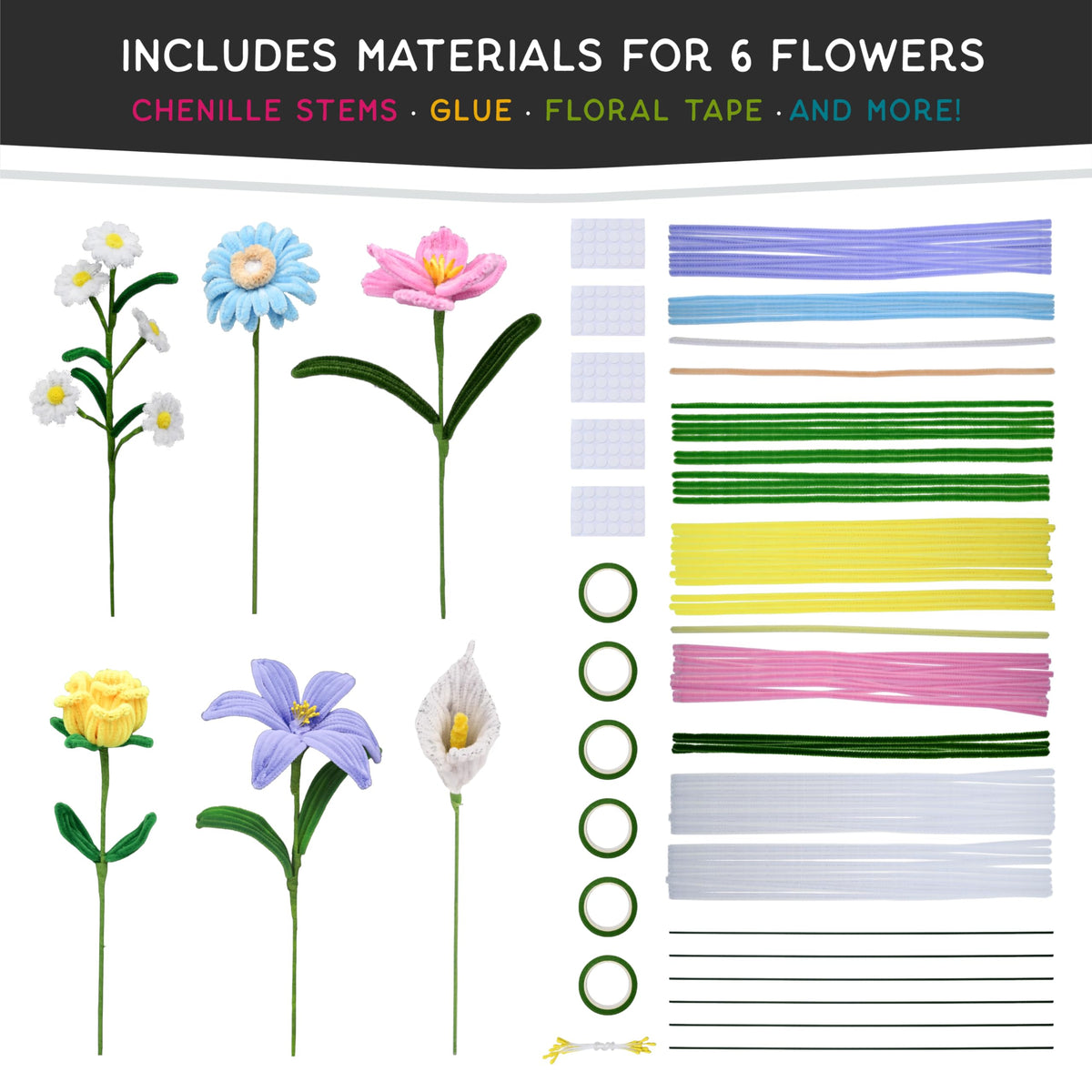 WeVeel Chenille Stem Flower Kit Rose bloom for a calming home craft session