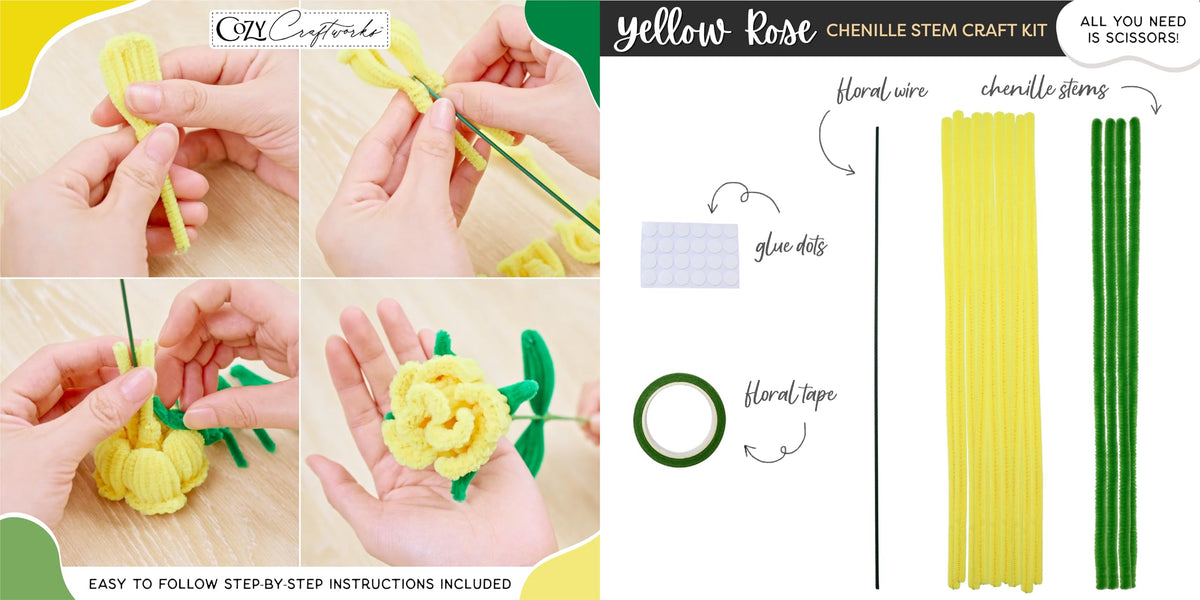 WeVeel Chenille Stem Flower Kit Tulip bloom for quick, satisfying crafting