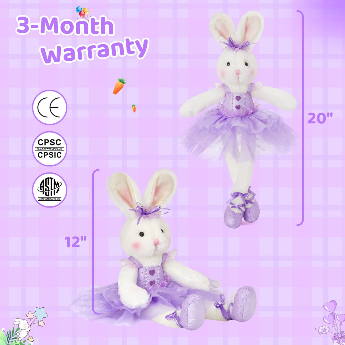 WEWILL pink and purple bunny with soft materials for safe play