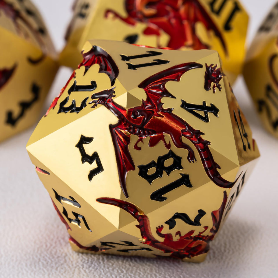 weyano dragon dice set seven dice close-up for tactile RPG sessions