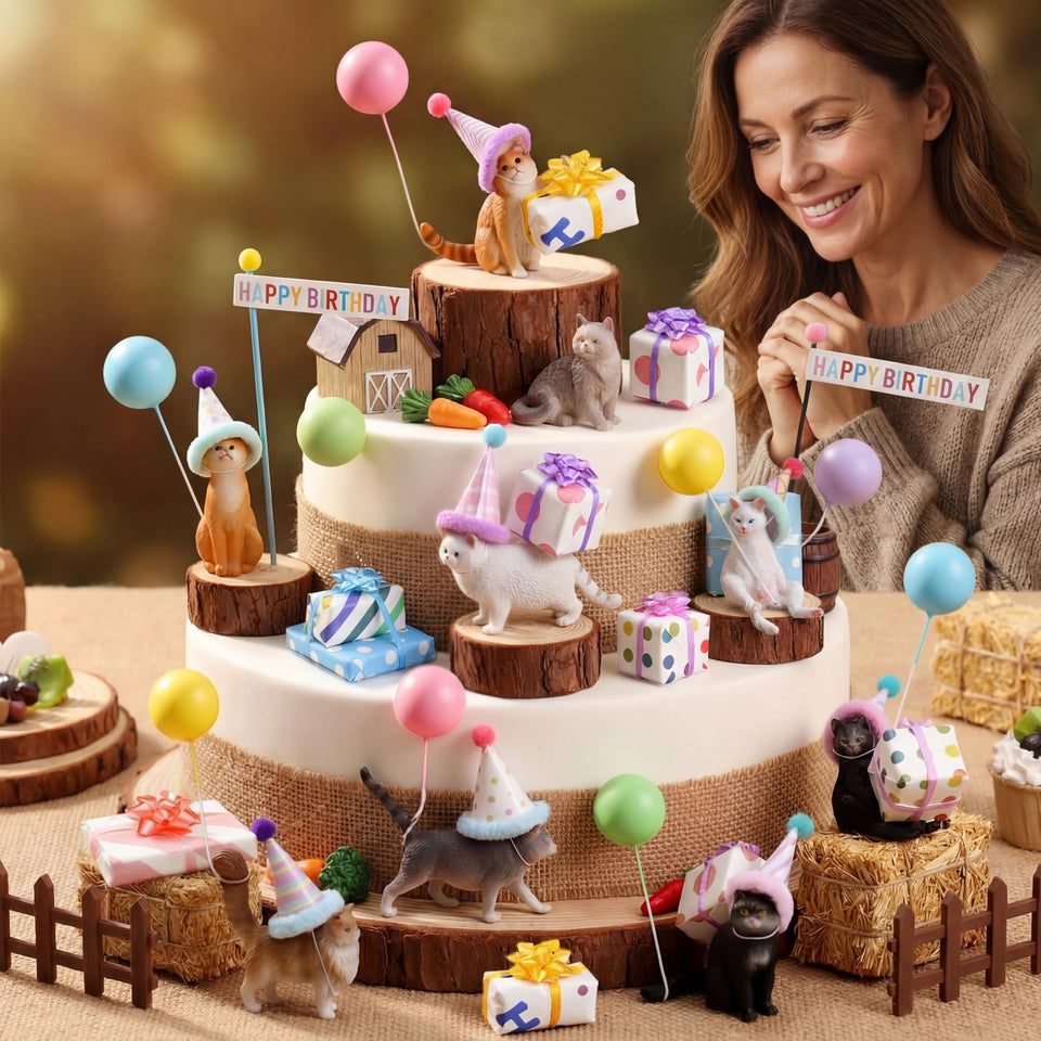 Weysat cat figures set for festive cake toppers and party centerpiece ideas.