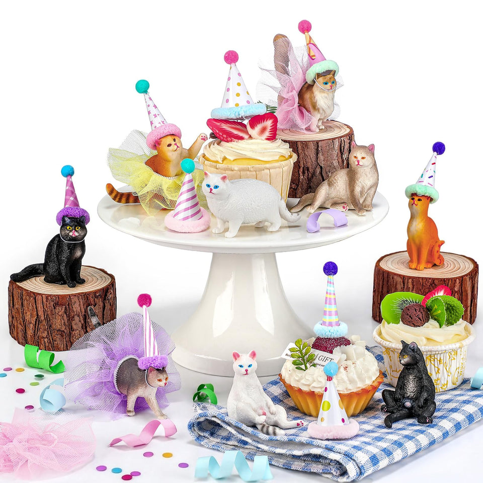Weysat cat figurine toppers in a colorful mix, ideal for playful cupcake displays.