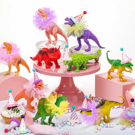 Weysat dinosaur cake toppers set featuring bright mini figures for colorful party decor.