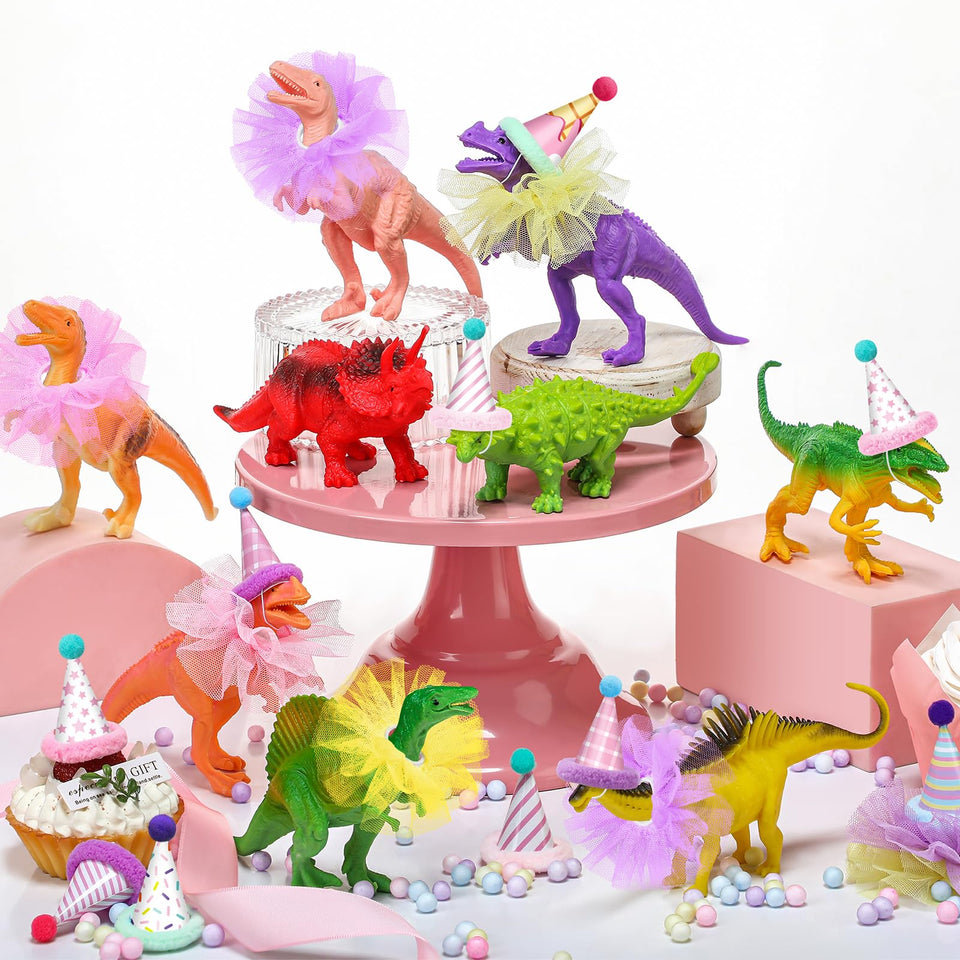 Weysat dinosaur cake toppers set featuring bright mini figures for colorful party decor.