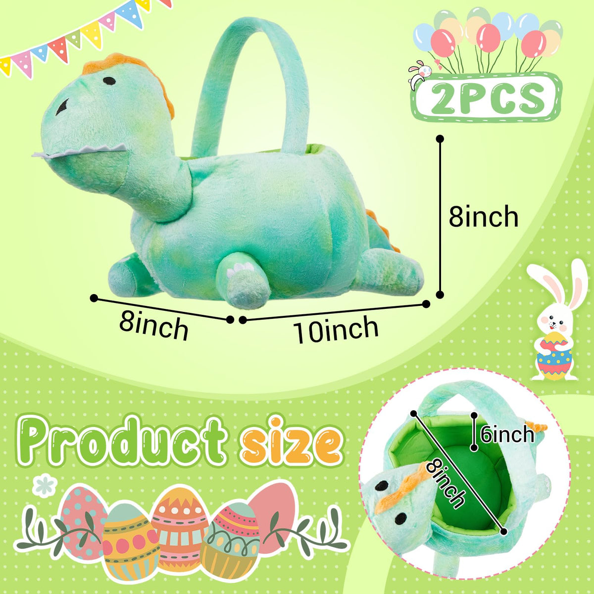Weysat dinosaur plush basket front view with vibrant colors for Easter photo props