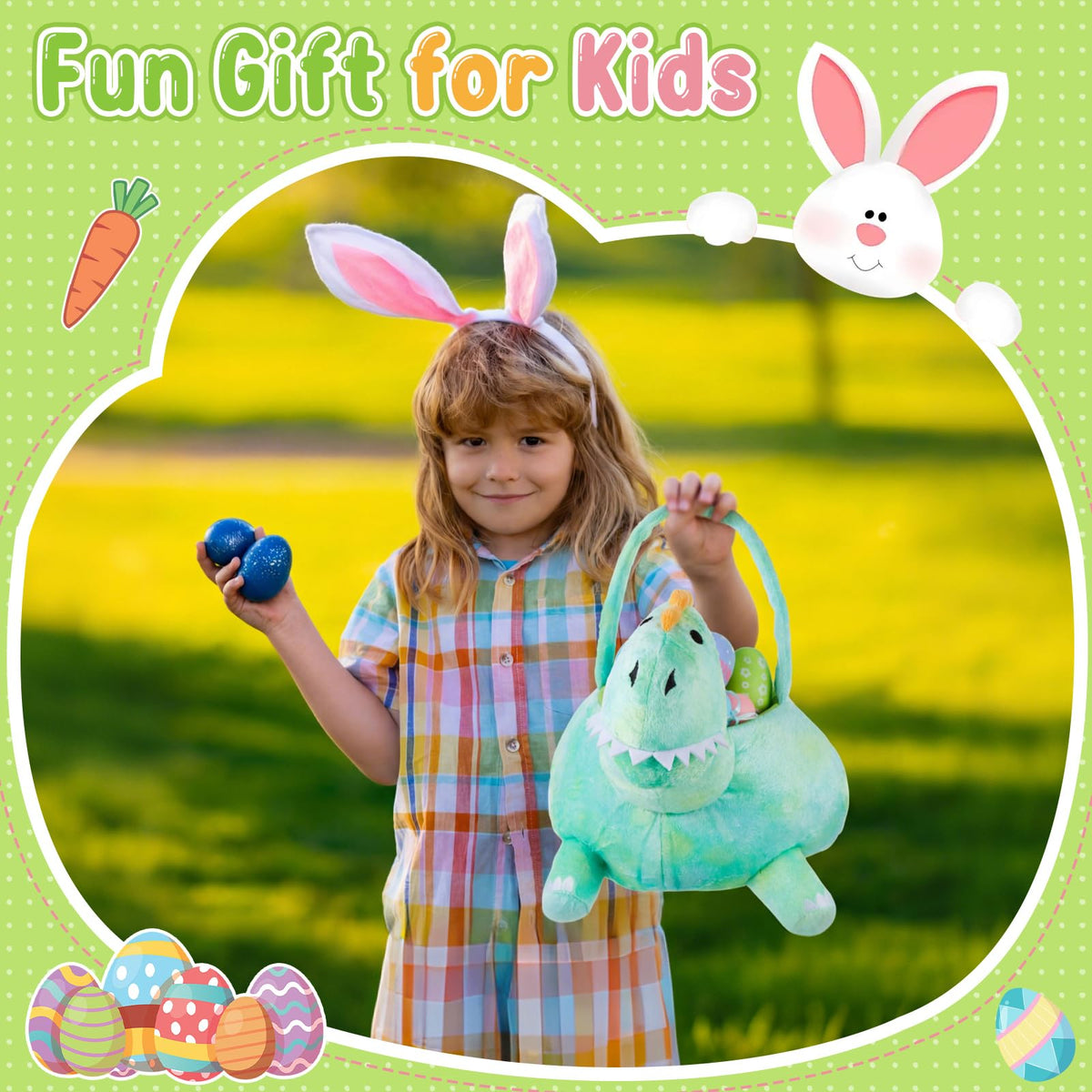 Weysat dinosaur plush basket green color as eye-catching Easter decor