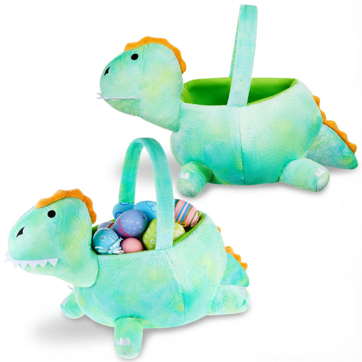 Weysat two-piece 3D dinosaur plush basket for Easter egg collection and festive decor