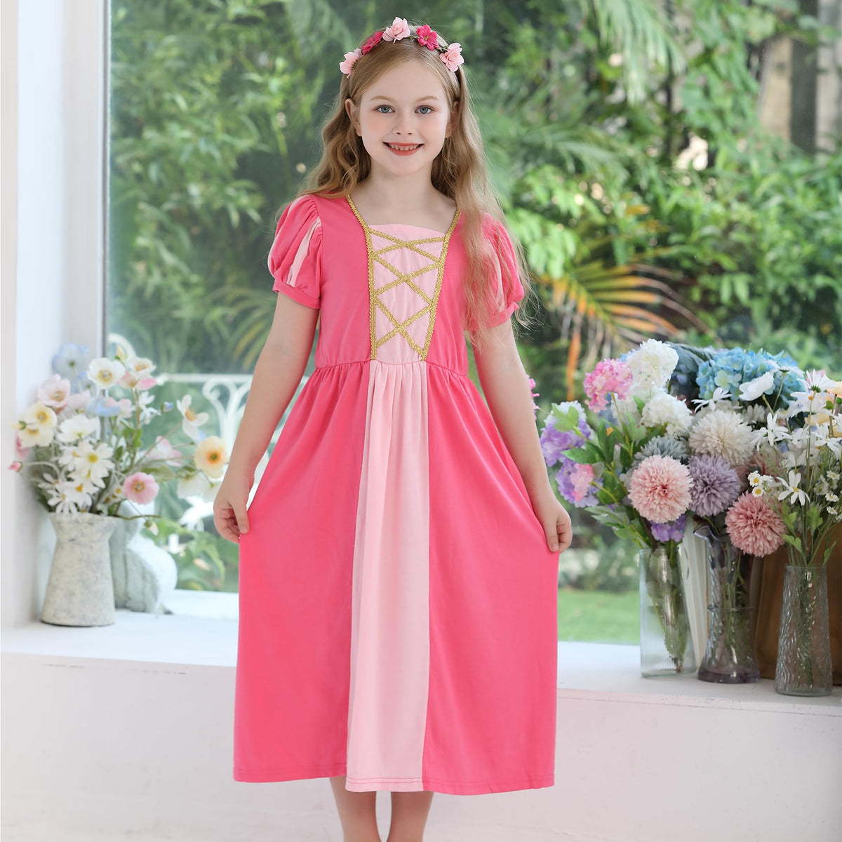 Wfundeals little girls renaissance dress back view showing full silhouette for events