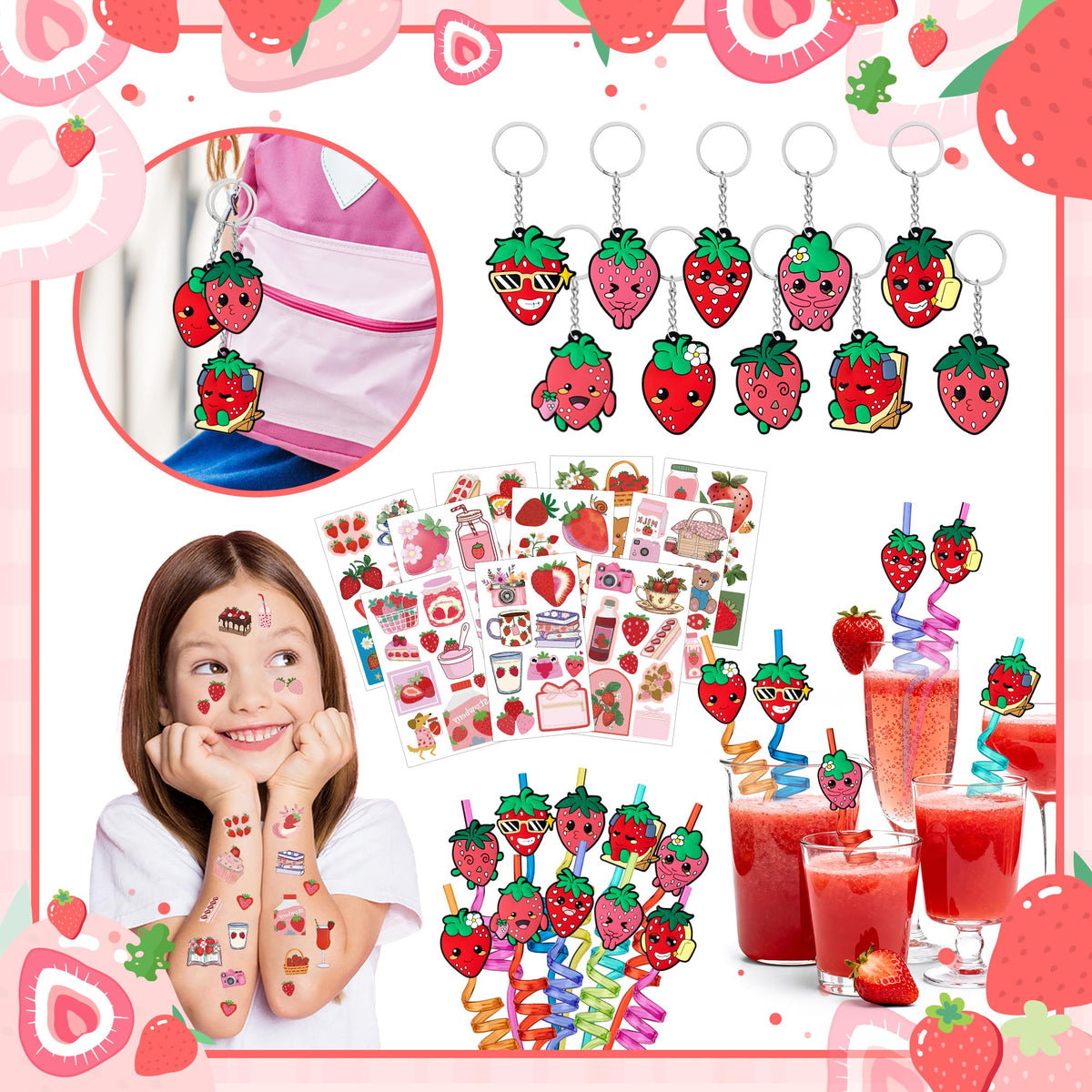 WHALeISLAND Strawberry Party Keychain enhances goody bags with durable charm.