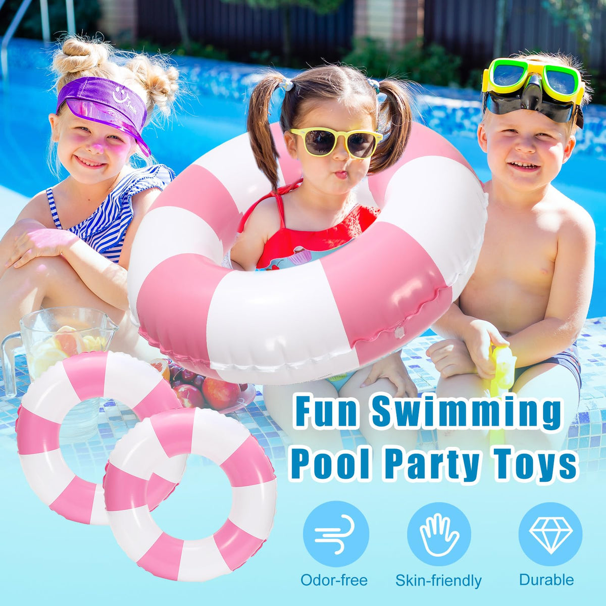 Whaline 22.8 inch kids swim ring showing outer diameter detail.