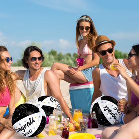 Whaline durable PVC graduation beach ball, inflate and reuse for celebrations.