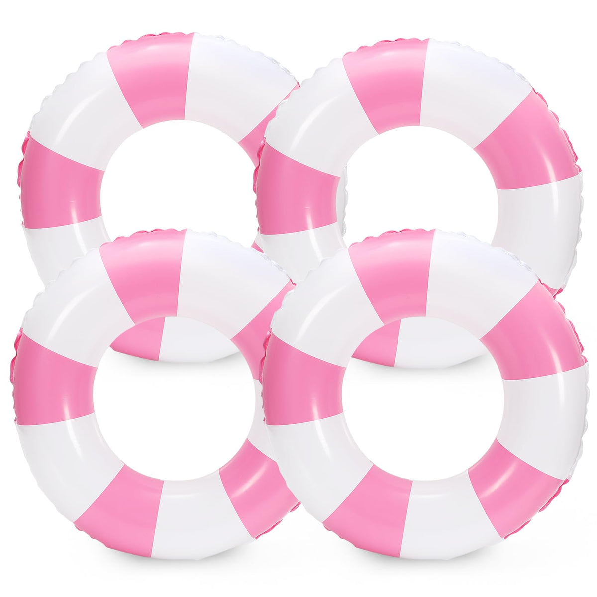 Whaline four-pack pink white striped swim floats seen from above for pool fun.