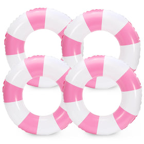 Whaline four-pack pink white striped swim floats seen from above for pool fun.