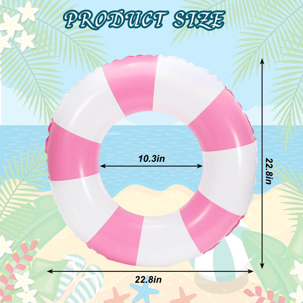 Whaline four-pack pink white striped swim floats shown from the side for scale.