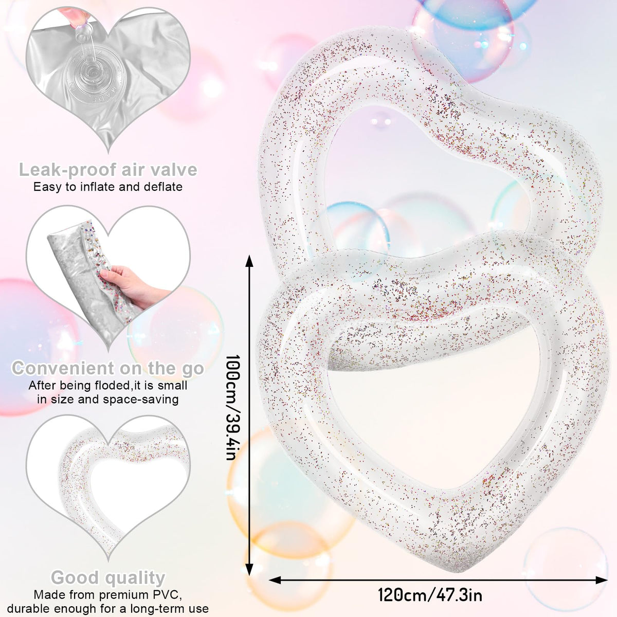 Whaline glitter inside heart float adds sparkle for summer pool parties