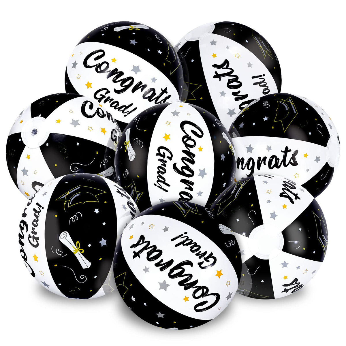 Whaline graduation beach ball with congrats-grad pattern, ideal for pool party decor.