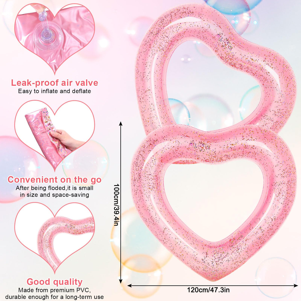Whaline pink heart pool float ideal for summer pool parties