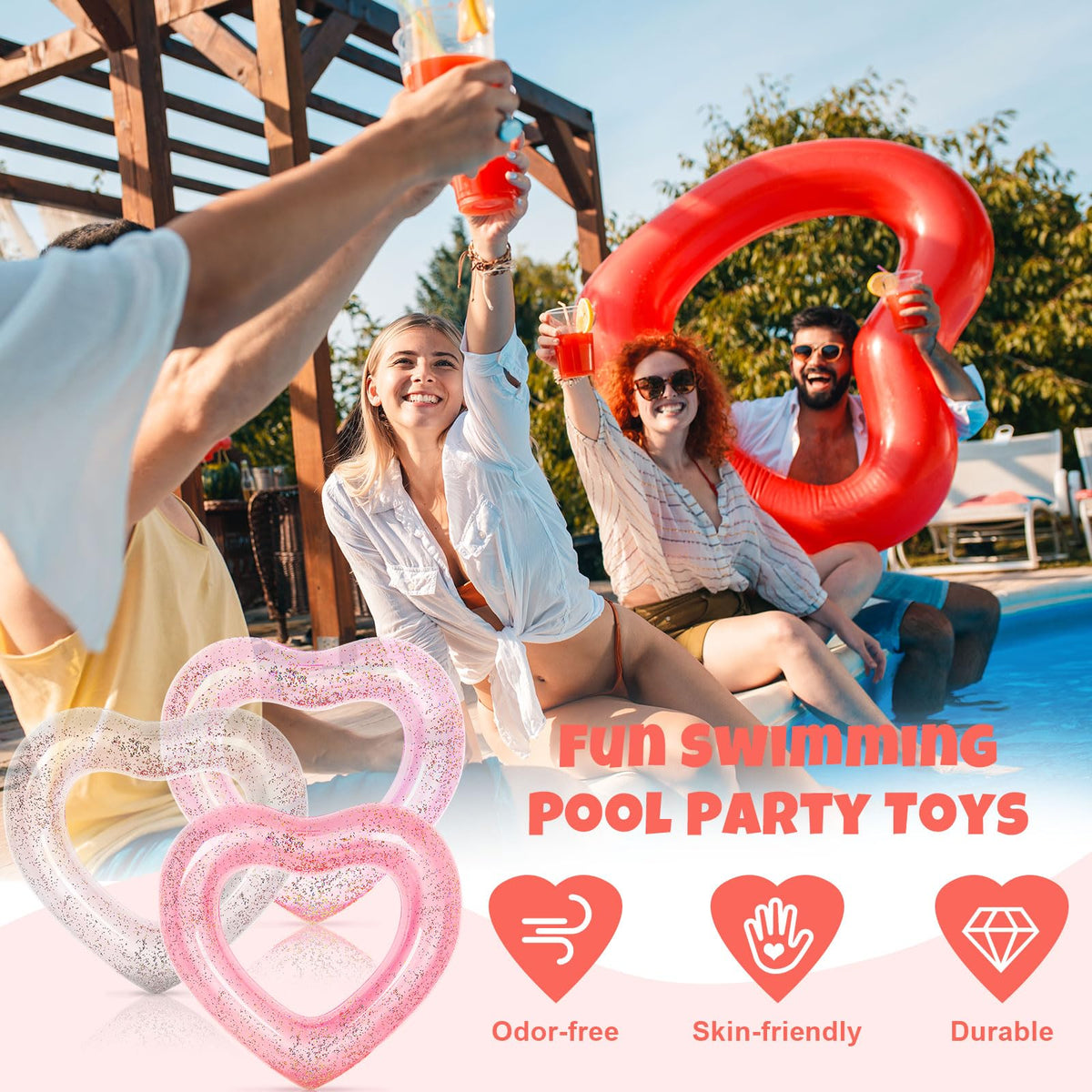 Whaline white heart pool float for stylish beach or pool lounging