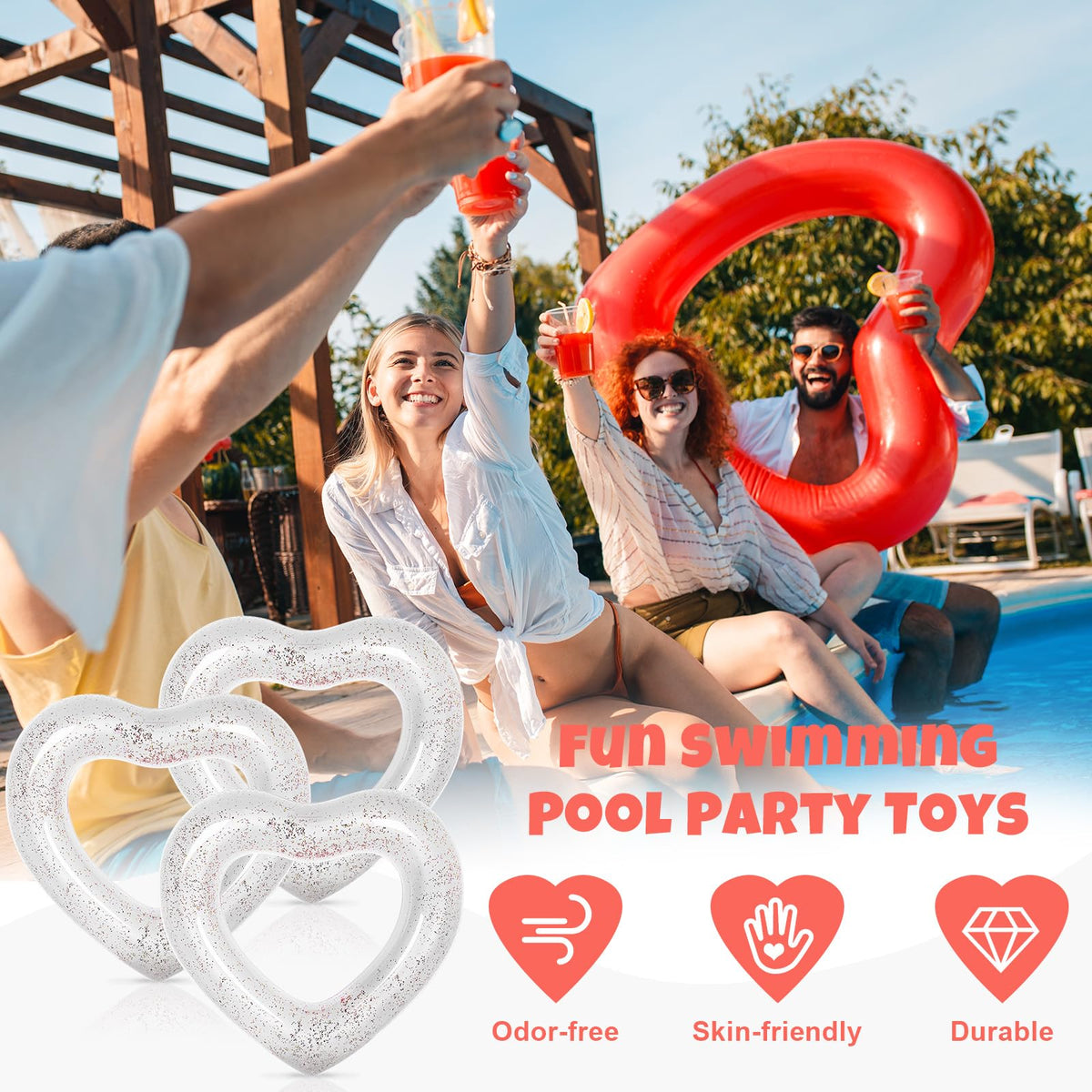 Whaline inflatable heart pool ring offers safe PVC construction for teens and adults