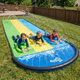 Wham-O Slip N Slide 18ft triple-wave with body boards for thrilling backyard fun.