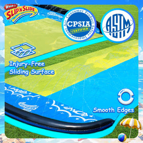 Wham-O Slip N Slide colorful surface attracts kids for high-energy water play.