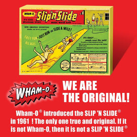 Wham-O Slip N Slide ready for water connection with hose for quick setup.