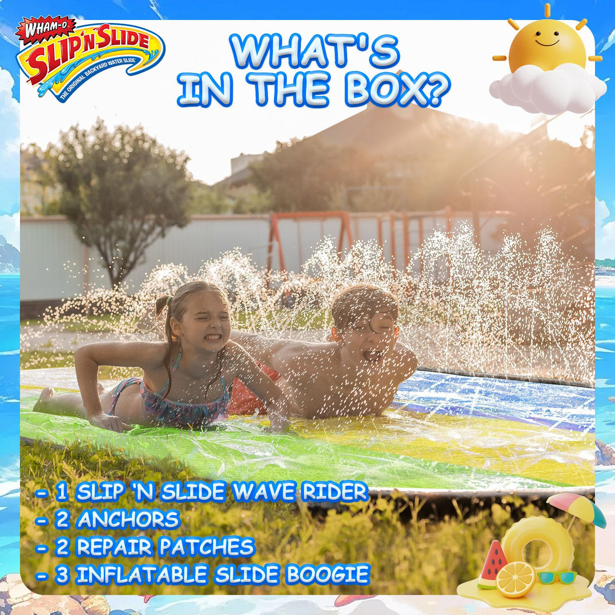 Wham-O Slip N Slide vibrant color design attracts kids and amps up fun.