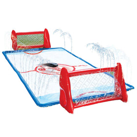Wham-O Slip N Slide Water Knee Hockey goals set in backyard for active family fun